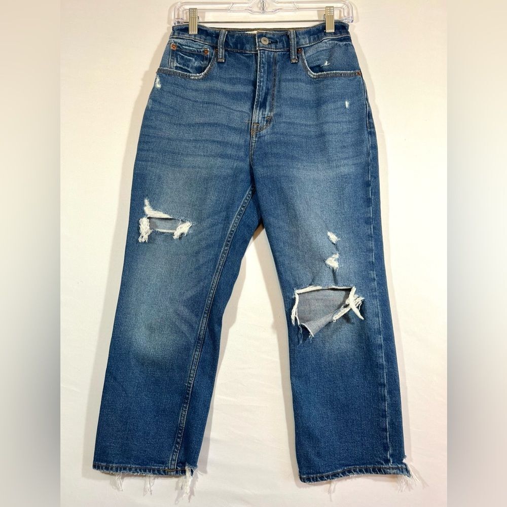 Abercrombie & Fitch Ankle Straight Ultra High Rise Distressed Jeans Womens Sz 27
